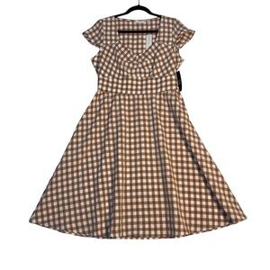 New‎ York & Company Brown Gingham Milkmaid Dress size S NWT *G0232
